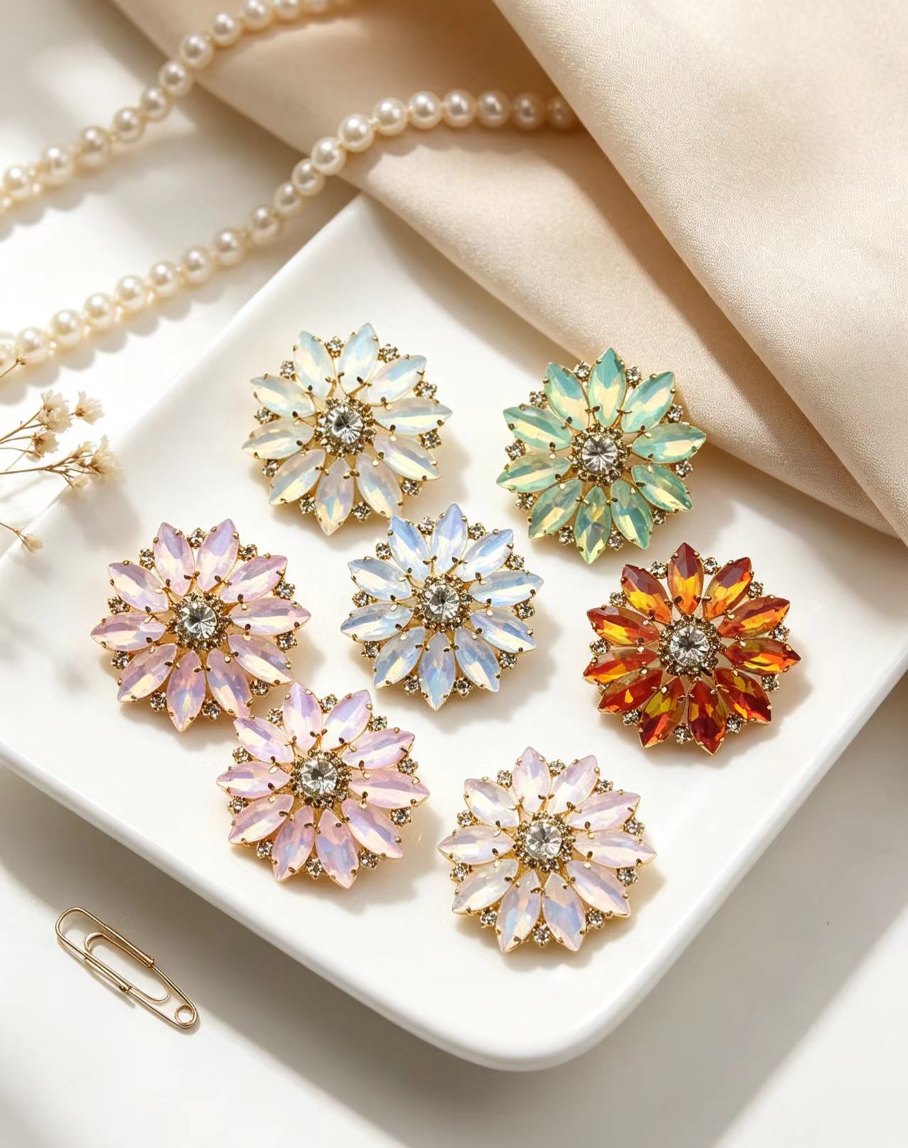 Sew On Rhinestone - Karışık Renkli Çiçek Markiz Reçine Kristal