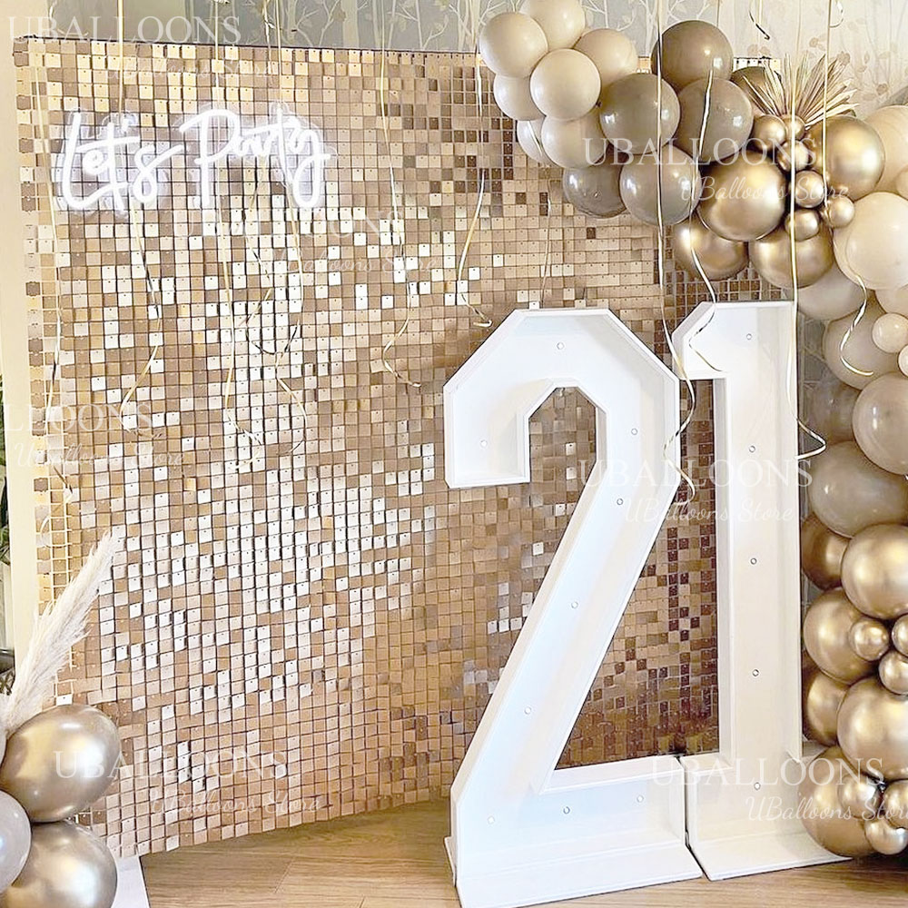 Sequin Fabric Panel - Mat Bej Altın Simli Pullu Paneller