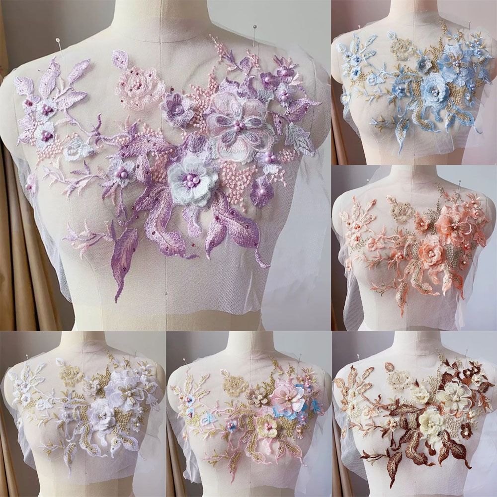 Embellishments For Scrapbooking - 3D Çiçekler Boncuklu Dantel Kumaşlar Aplike