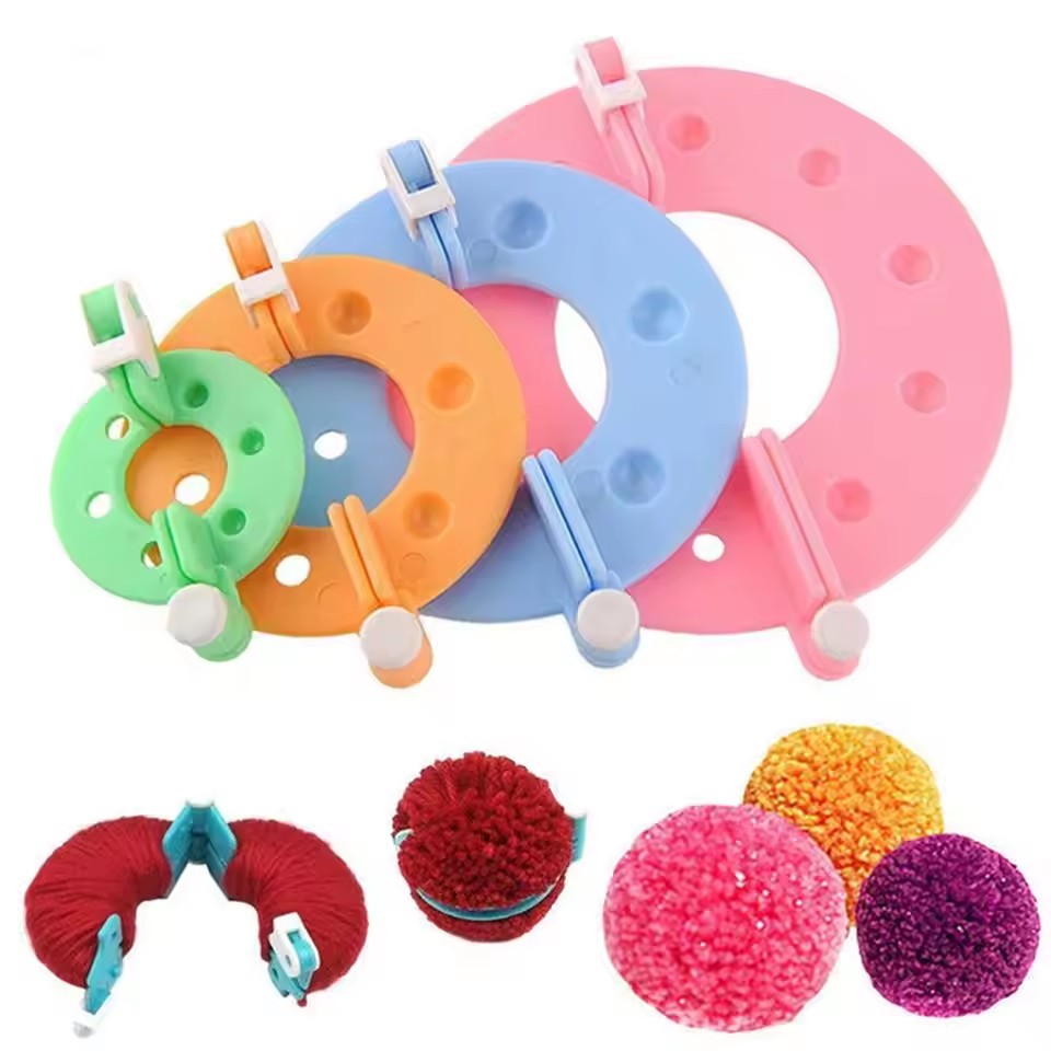 Pom Pom Maker Tool - 8 adet 4 boyutları kabarık top
