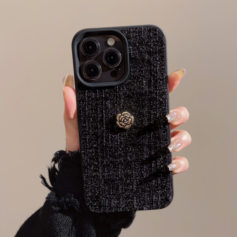 Embroidery Embellishments - Lüks 3D Altın Kamelya Çiçekli Telefon