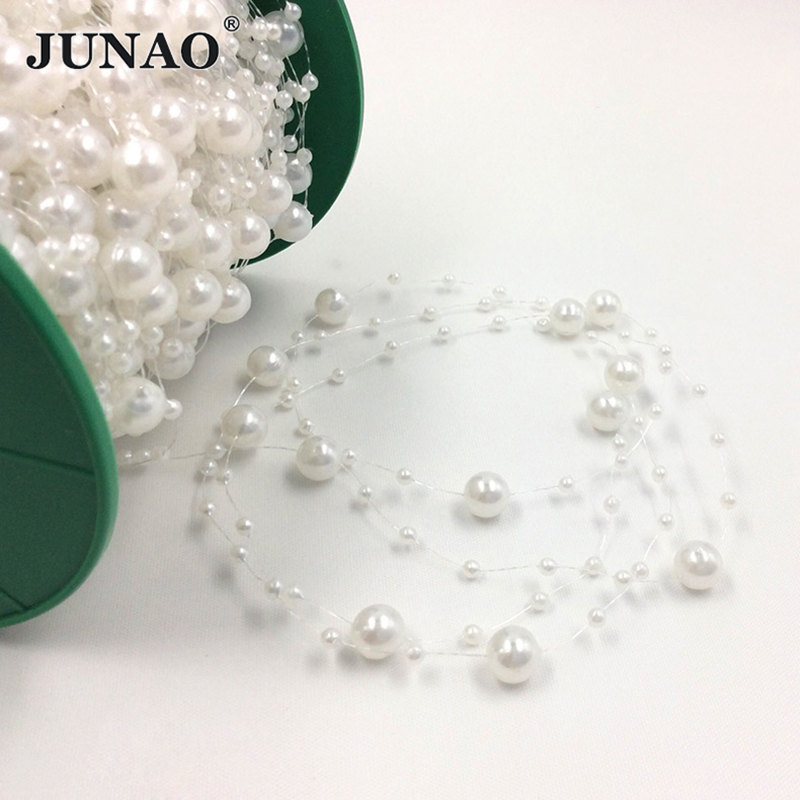 Pearl Trim Chain - JUNAO 20 Metre 3+8mm Beyaz Yuvarlak