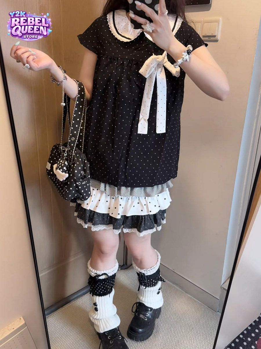Lace Ribbon Trim - Y2K Kawaii Japon Puantiyeli 2 Parça