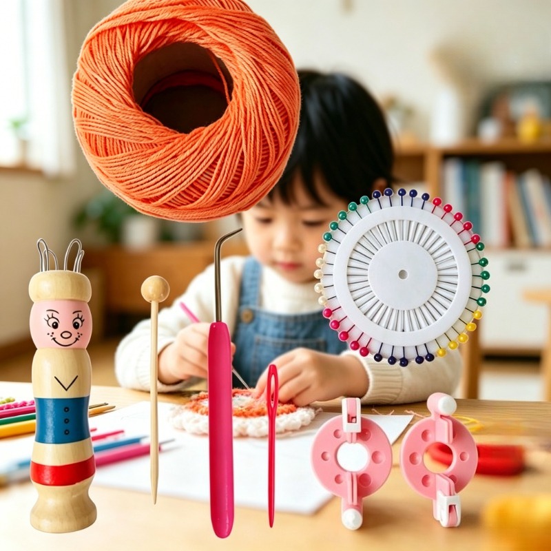 Pom Pom Maker Tool - Ahşap Bebek Fransız Örgü Aleti Çocuklar