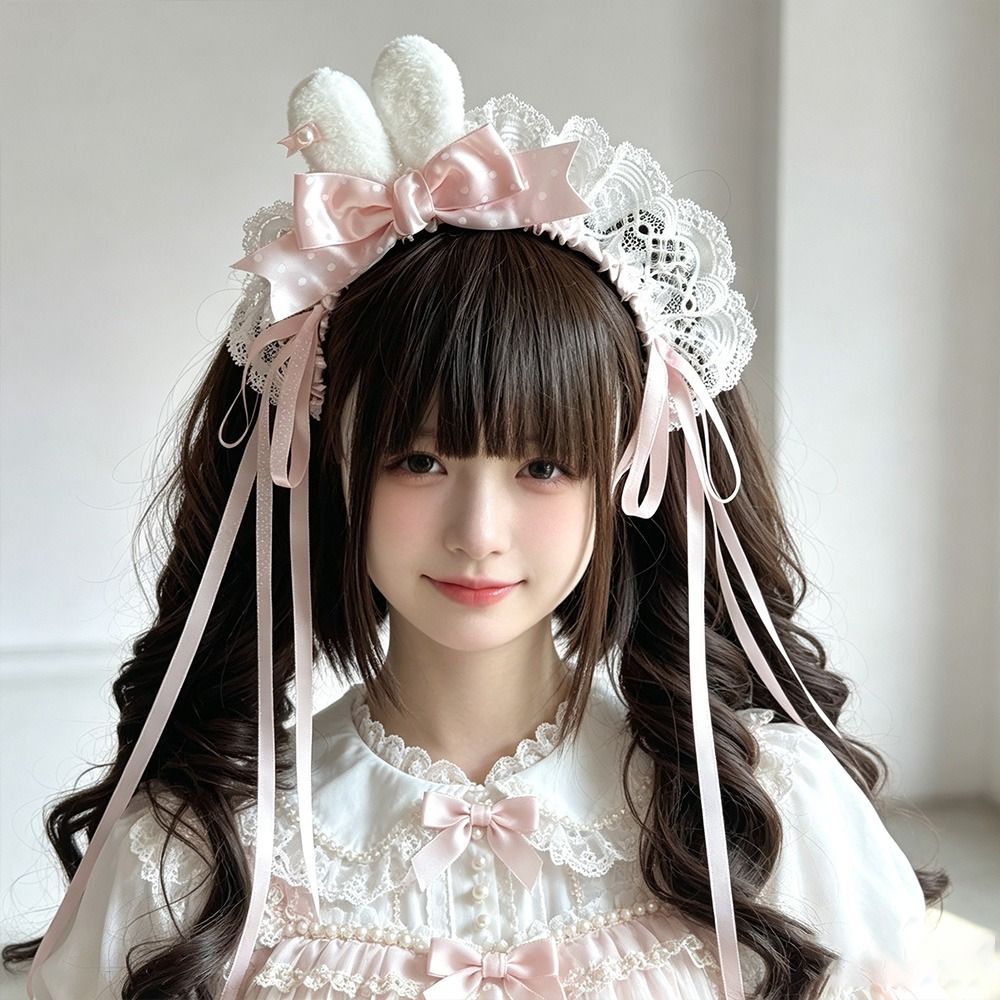 Lace Ribbon Trim - Yeni Puantiyeli Fiyonklu Tavşan Kulağı Saç