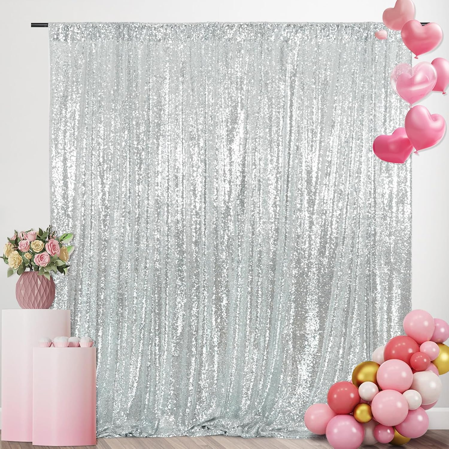 Gümüş Pullu Fon Perdeleri Siml - Sequin Fabric Panel incelemesi ve fiyatı